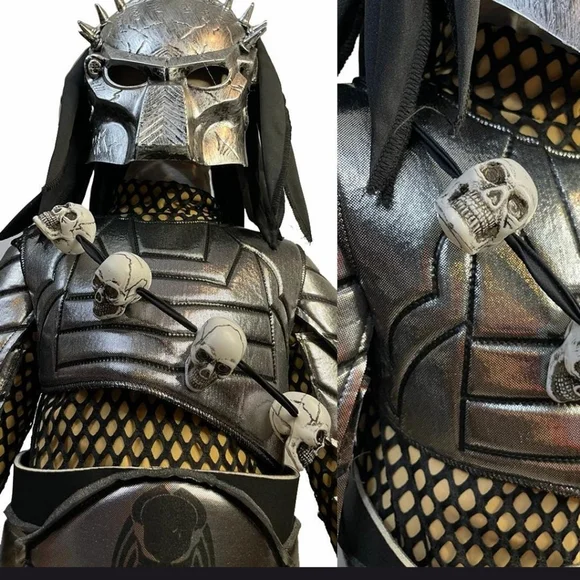 Alien Predator Warrior Costume BOYS 9/10 - Black and Silver - Picture 12 of 14